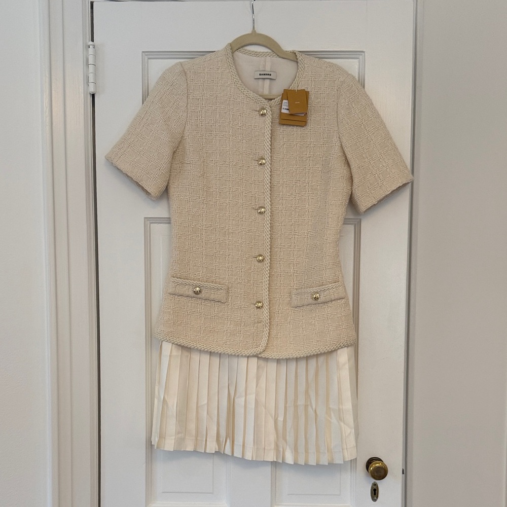 Sandro Cream Tweed and Silk Dress - size 38 (S)